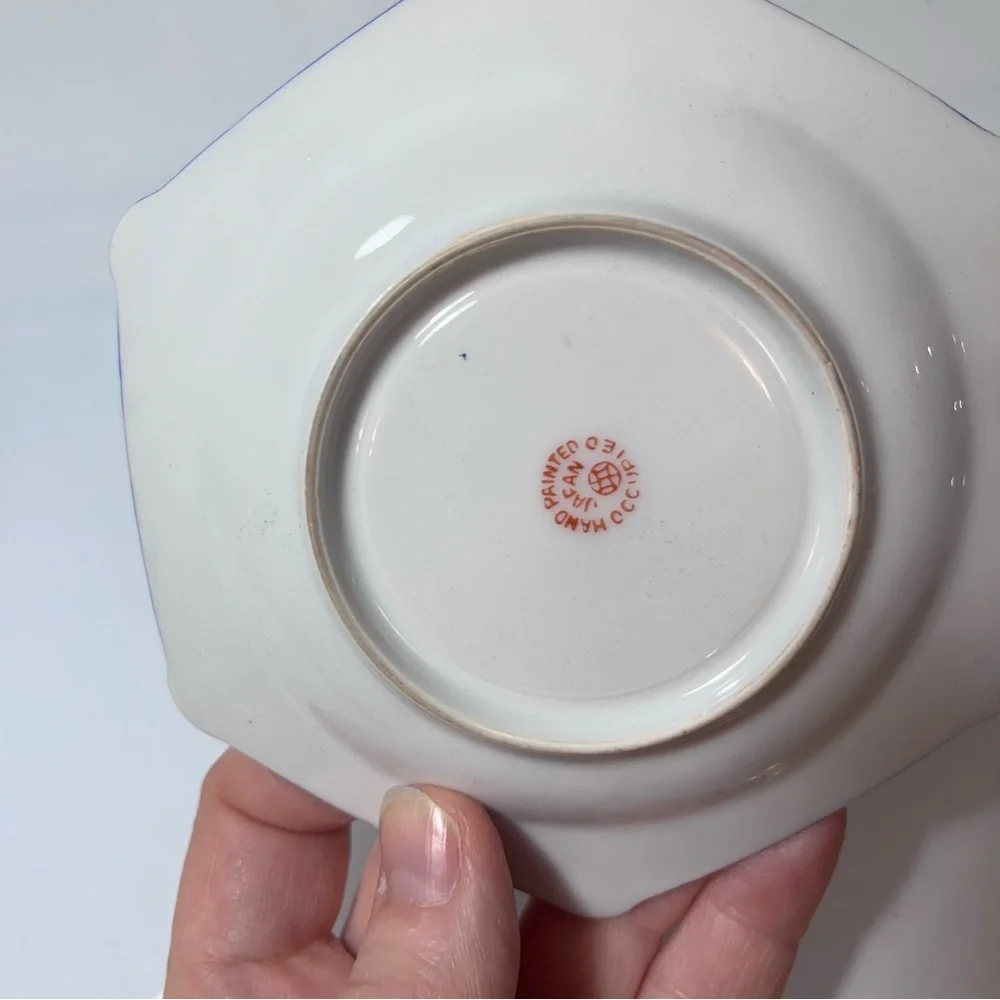 Japanese Ornate Gilt Porcelain Tea Cup & Saucer - Pink, Blue, Gold miniature
